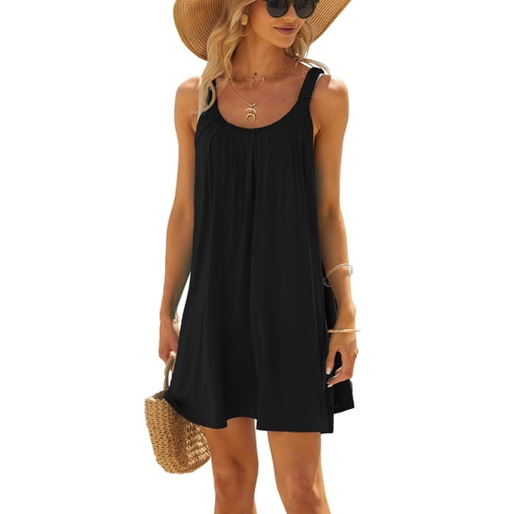 Pop Seller Women's Summer Sexy Suspender Dress Sleeveless Solid Color Dress Mini Sling Dress Black L
