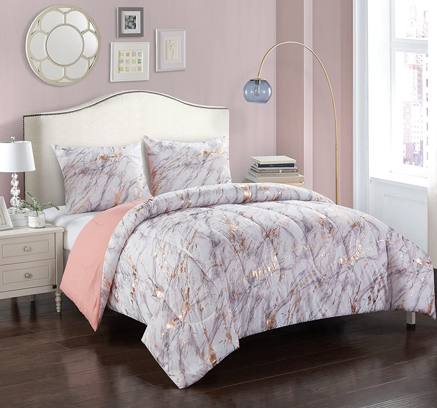 Pop Shop 2 Piece Grey Metallic Marble Design Comforter Bedding Set, Twin