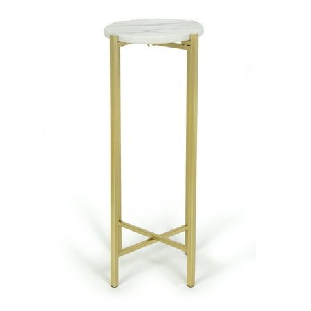 Stylehouse Collapsible Drink Table, Gold Metal Frame with White Marble Top
