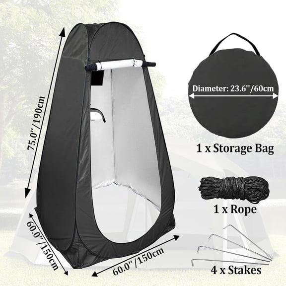 Pop Up Shower Tent, Large Privacy Dressing Room, Portable Sun Shade Canopy Outdoor Rain Shelters for Outdoor Shower, Toilet, and Changing Room (Black)