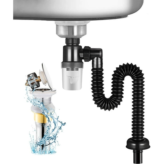 Pop Up Sink Drain, Flexible Sink Drain Pipe with Detachable Basket Stopper and Check Valve, Flexible Drain Retractable 30 Inch , Drain Pipe and P Trap for Bathroom Etc. (Without Overflow)