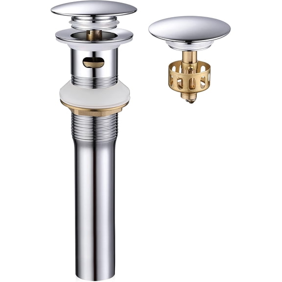 Pop up Sink Drain Stopper with Overflow Chrome for Bathroom Vessel Sink Art Basin, Big Cap Sink Drain with Overflow, Metal Pop-up Drain Strainer with Detachable Basket Stopper