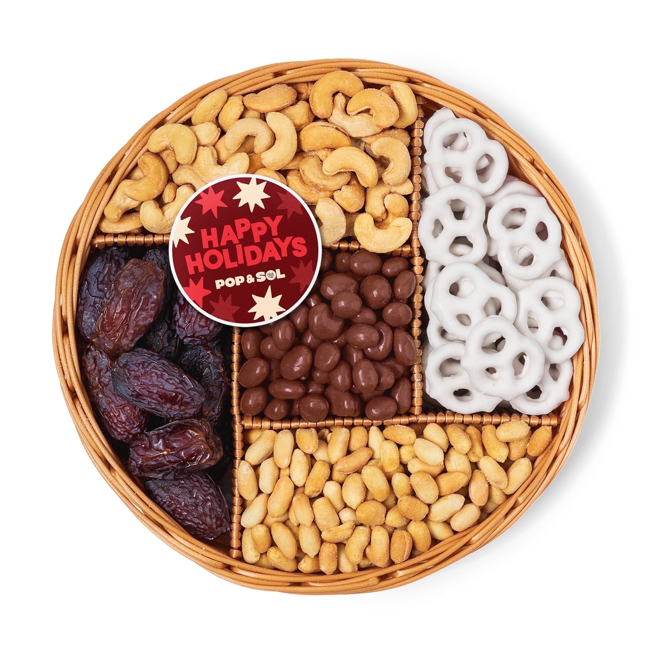 Pop & Sol by Nuts.com, Happy Holidays Large Sweet and Salty Snack Gift Basket, 48 oz