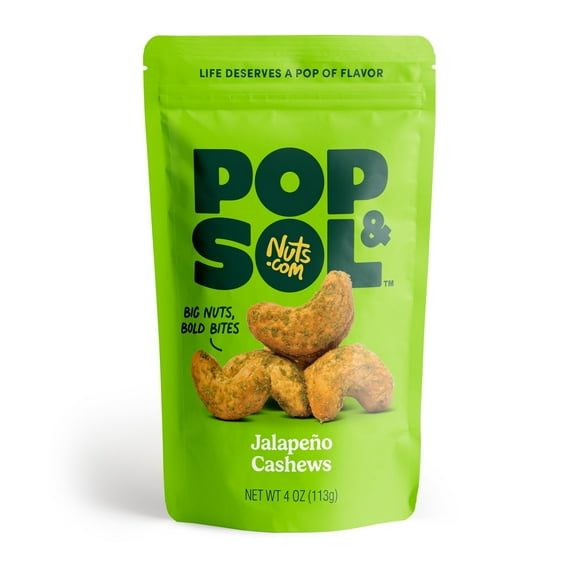 Pop & Sol by Nuts.com, Jalapeño Cashews, 4 oz Bag