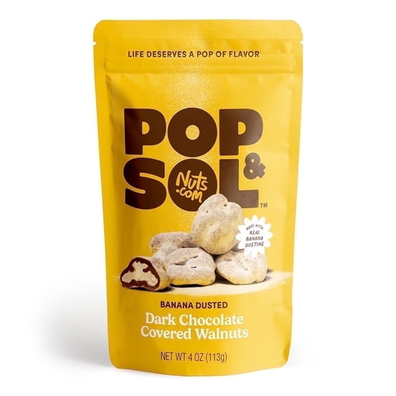 Pop & Sol by Nuts.com, Banana Dusted Dark Chocolate Walnuts, 4 oz Bag