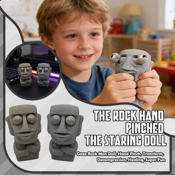 Pop Squeeze Toy, Squeeze Squeeze, 4X3 In, Grey Moai Statue, Sensory Stimulation, Pressure Release, Work Office Decor, Desk Decoration, 1 Pc
