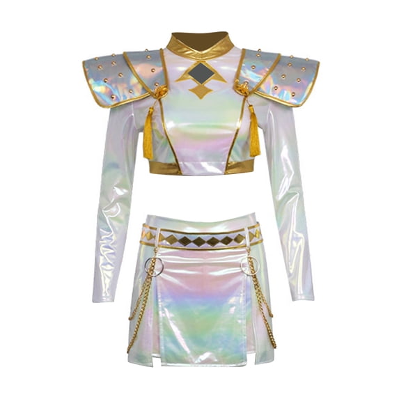 Pop Star Idol Costume for Women, Outfit with Top Skirt Shoulder Accessories Earrings and Waist Decor, Halloween Cosplay Costume for Anime Singer Stage