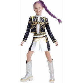 Pop Star Idol Stage Performance Halloween Cosplay Costume Set, Sparkling Sequin Crop Jacket and Skirt Outfit for Halloween Parties and Music Concerts