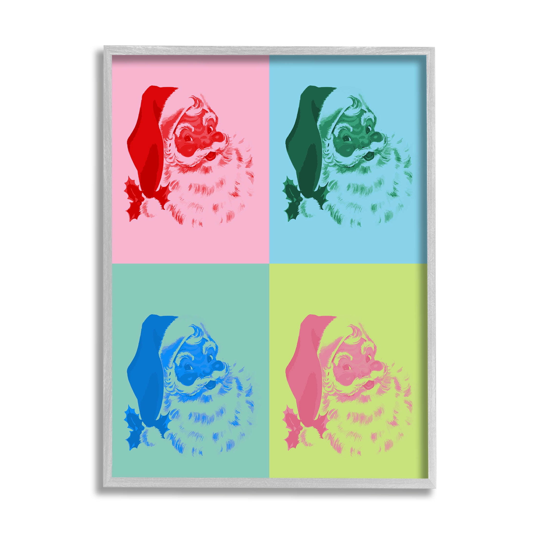 Pop Style Christmas Santa Holiday Graphic Art Gray Framed Art Print Wall Art