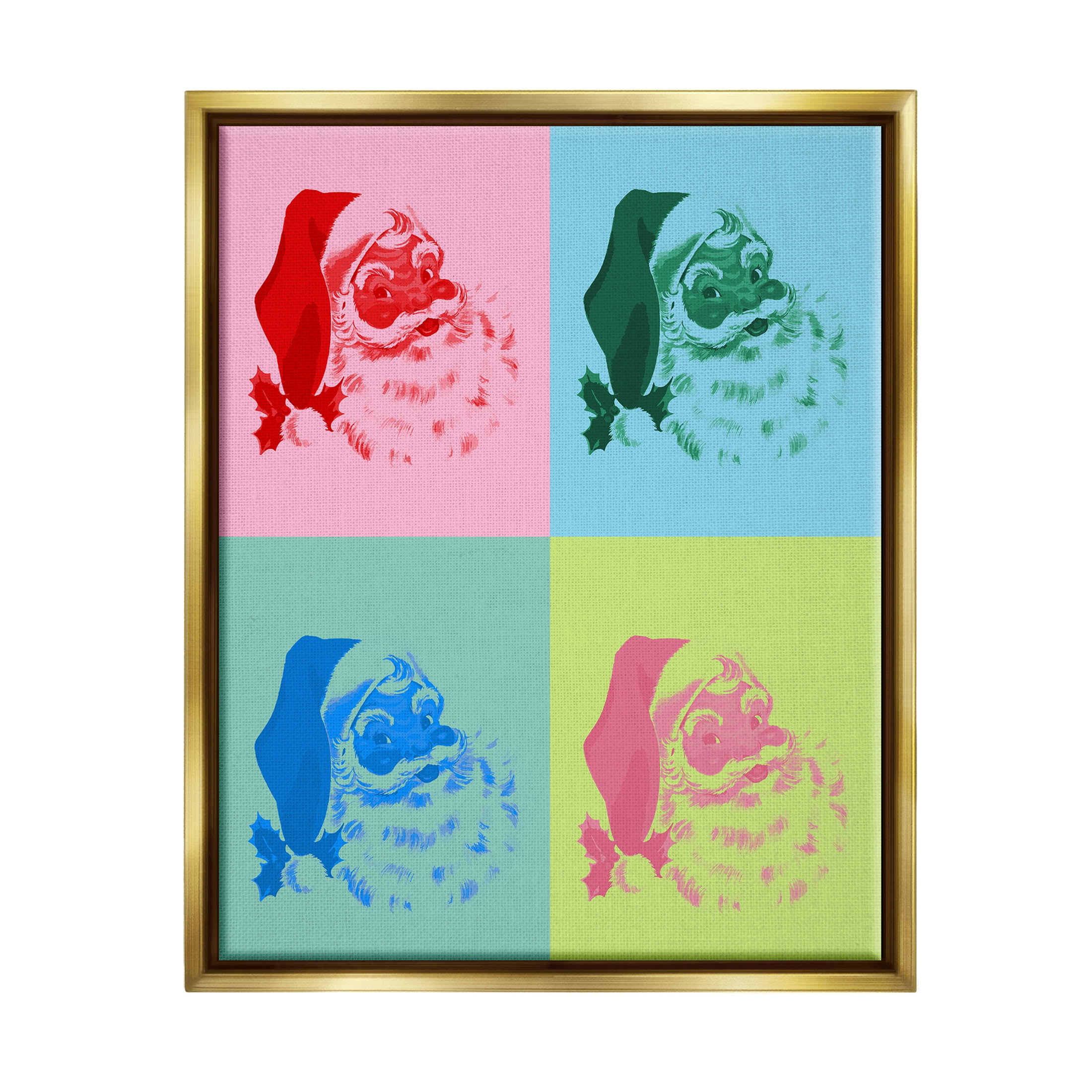 Pop Style Christmas Santa Holiday Graphic Art Metallic Gold Framed Art Print Wall Art