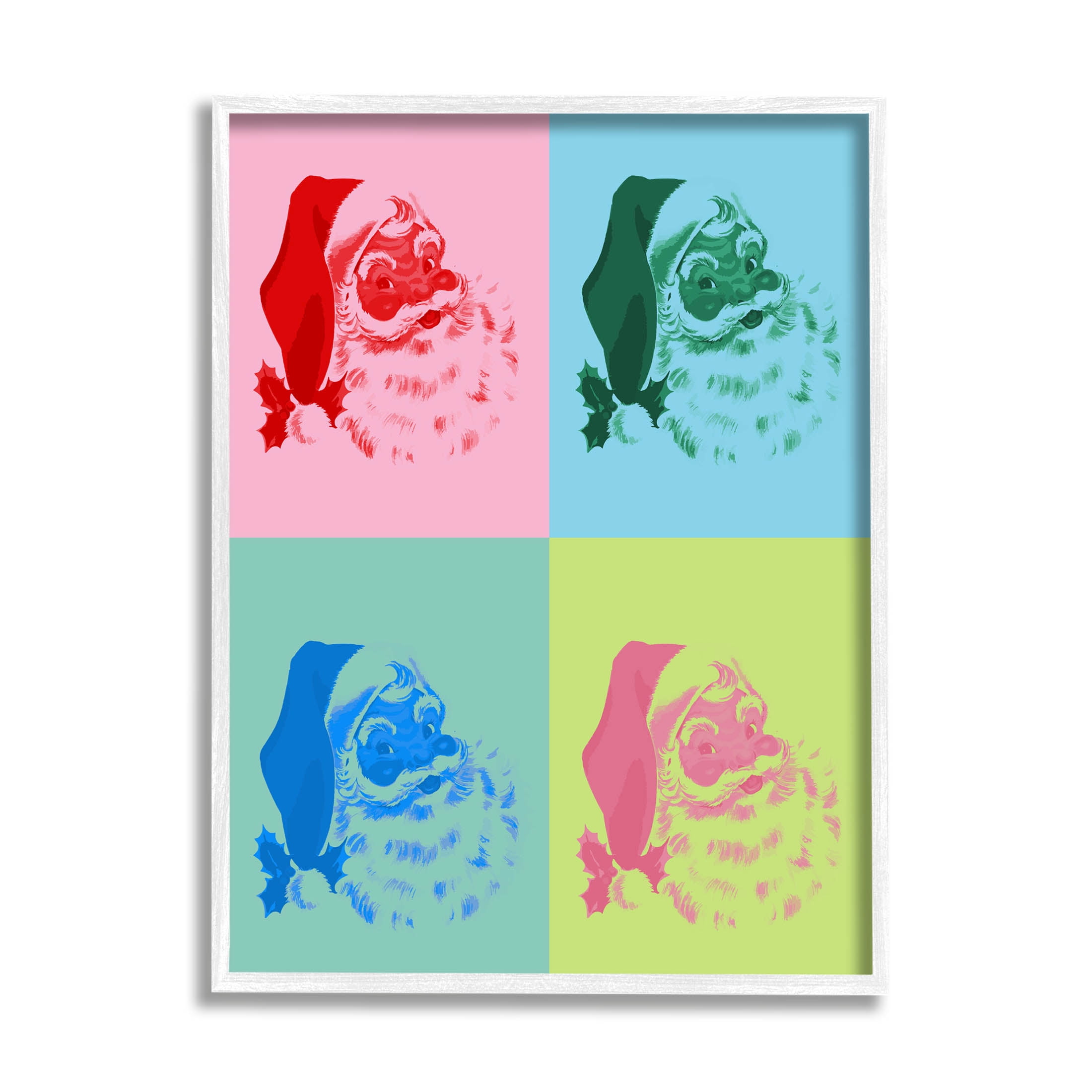 Pop Style Christmas Santa Holiday Graphic Art White Framed Art Print Wall Art