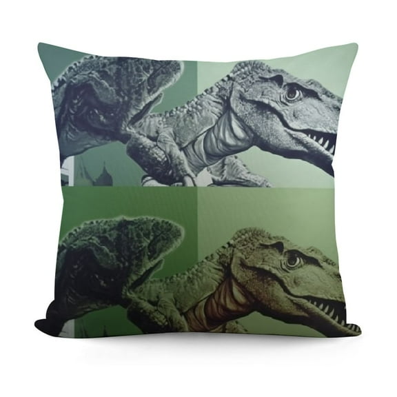 Pop Style Dinosaur T-Rex Animal Design by Daphne Polselli Throw Pillow Green