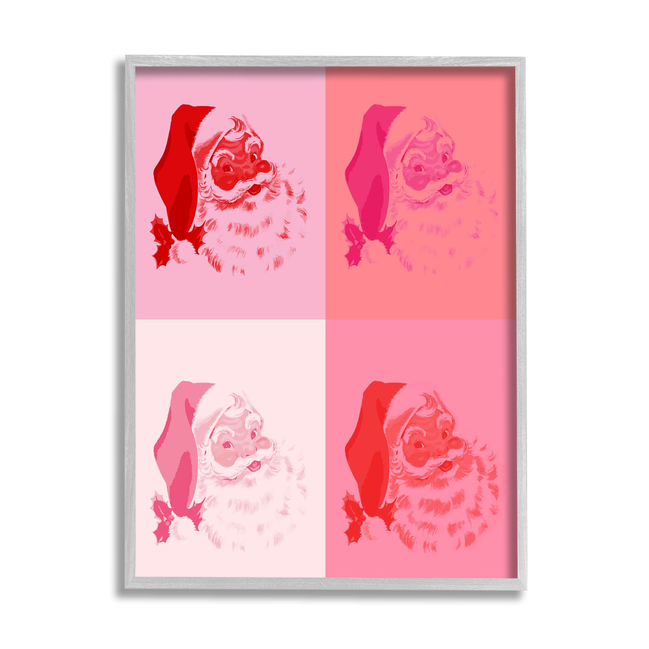 Pop Style Pink Santa Claus Holiday Graphic Art Gray Framed Art Print Wall Art