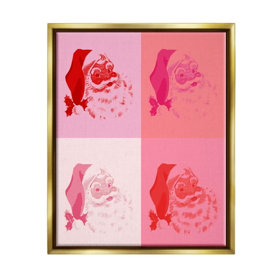 Pop Style Pink Santa Claus Holiday Graphic Art Metallic Gold Framed Art Print Wall Art