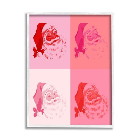 Pop Style Pink Santa Claus Holiday Graphic Art White Framed Art Print Wall Art