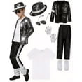 thumbnail image 1 of Pop Superstar Costume Halloween Pageant Costume, 80s 90s Retro Disco Stage Cosplay Costume with Hat, Gloves, Sunglasses, 1 of 5