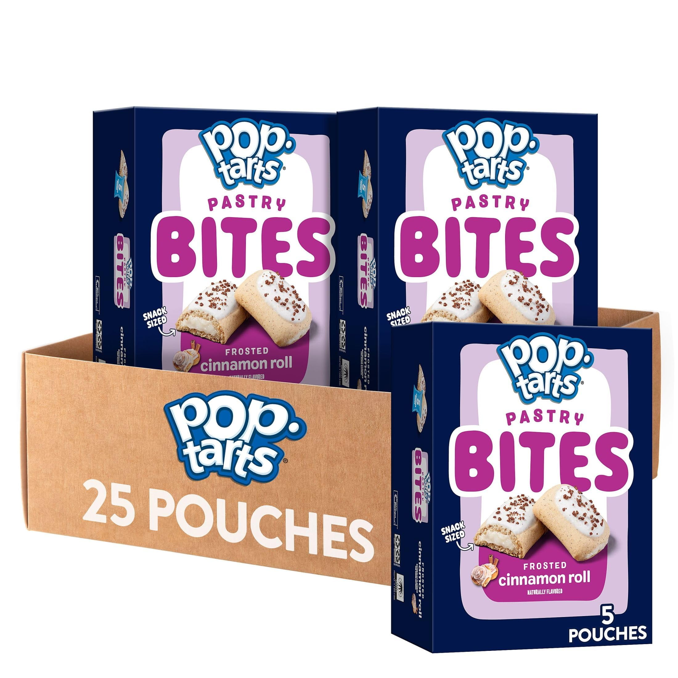 Pop-Tarts Baked Pastry Bites, AIF9 Kids Snacks, School Lunch, Frosted Cinnamon Roll (5 Boxes, 25 Pouches)