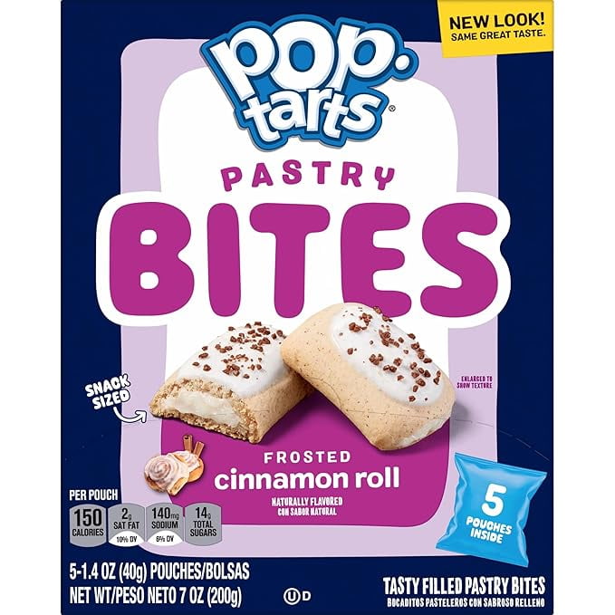 Pop-Tarts Baked Pastry Bites, Kids Snacks, School Lunch, Frosted Cinnamon Roll, 7oz Box (5 Pouches)