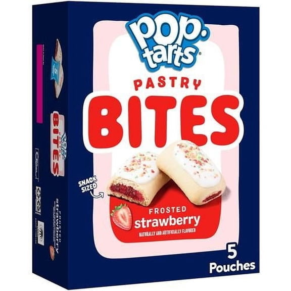 Pop-Tarts Baked Pastry Bites, Kids Snacks, School Lunch, Frosted Strawberry, 7Oz Box (5 Pouches) - Pack of 2