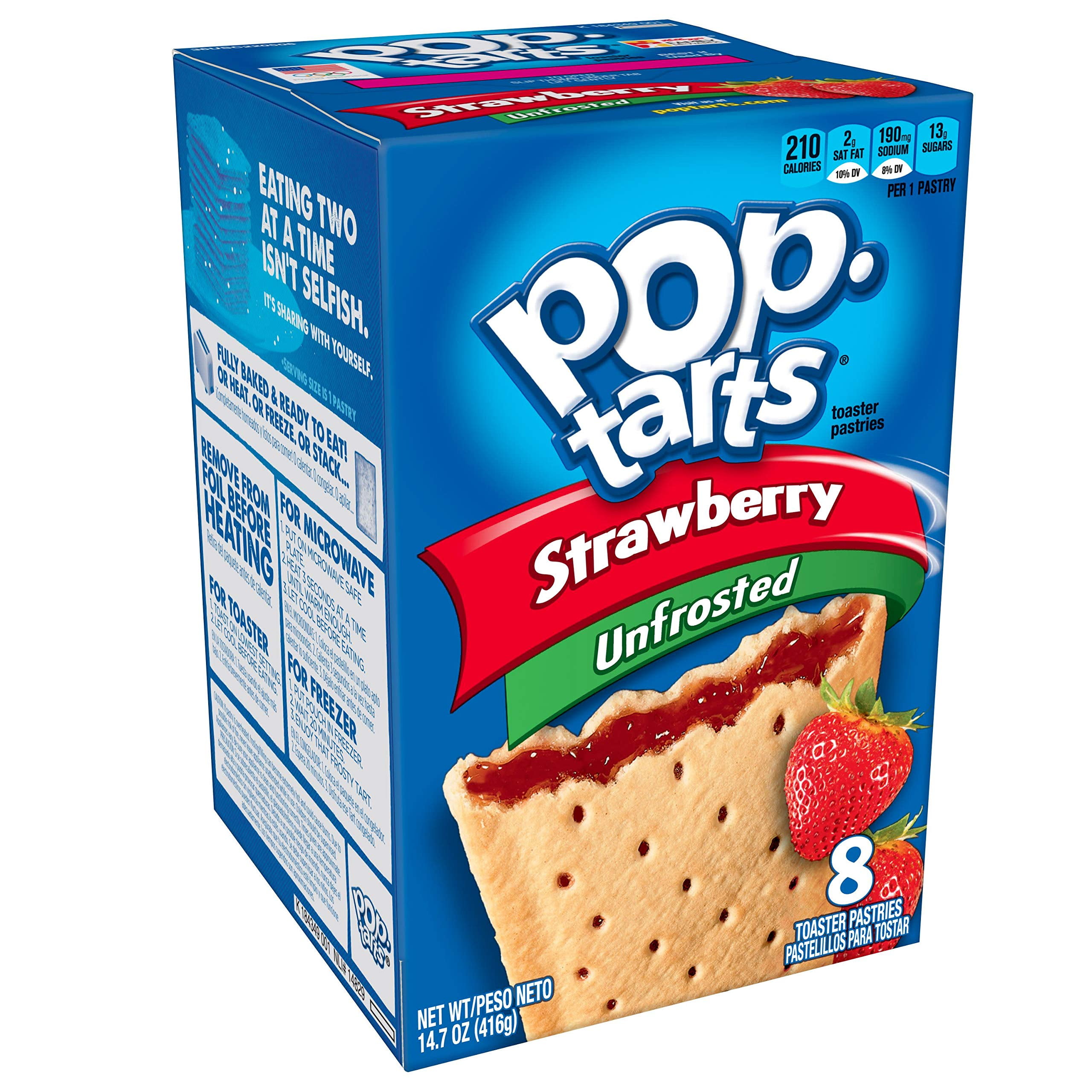 Pop-Tarts Breakfast Toaster Pastries, Unfrosted Strawberry Flavored, 14.7 Oz (8 Count) Packaging May Vary