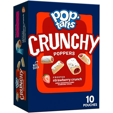 Pop-Tarts Crunchy Poppers Frosted Strawberry Crunch Chewy Crunchy Filled Snack Pieces, Kids Snacks, 10 oz, 10 Count