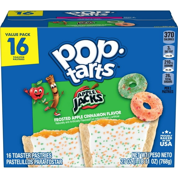 Pop-Tarts Frosted Apple Cinnamon Flavor Toaster Pastries, Breakfast Foods, Shelf-Stable, 27 oz (16 Count)