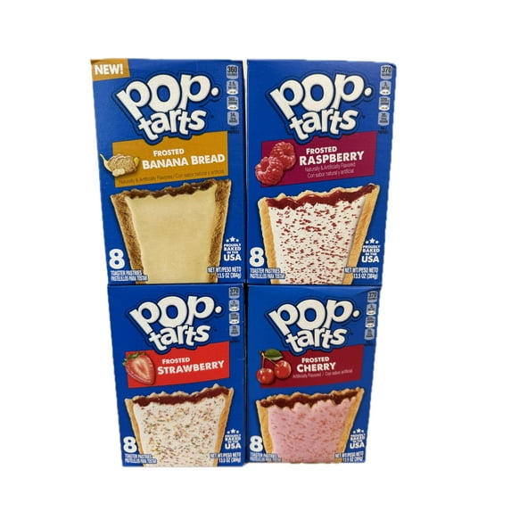 Pop-Tarts Frosted Banana Bread - Cherry - Raspberry - Strawberry Flavor Bundle 13.5 oz Each Box