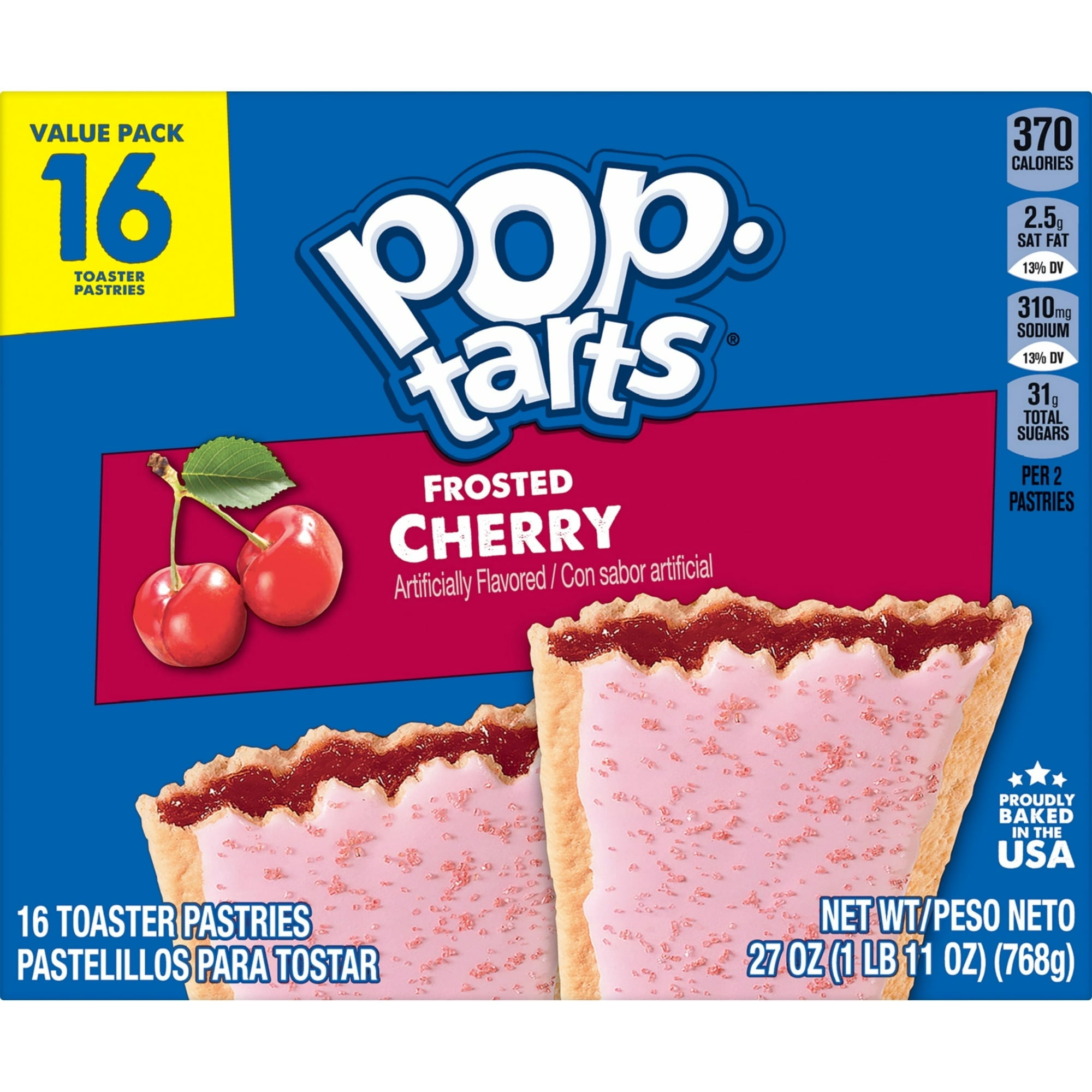 Pop-Tarts Frosted Cherry Toaster Pastries, Breakfast Foods, Shelf-Stable, 27 oz (16 Count) -Pack of 4