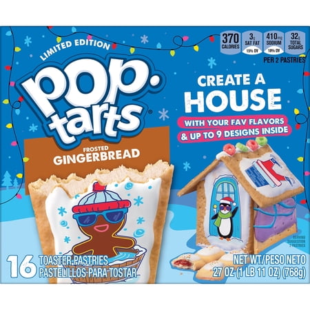 Pop-Tarts Frosted Gingerbread Toaster Pastries, Breakfast Foods, Shelf-Stable, 27 oz (16 Count)