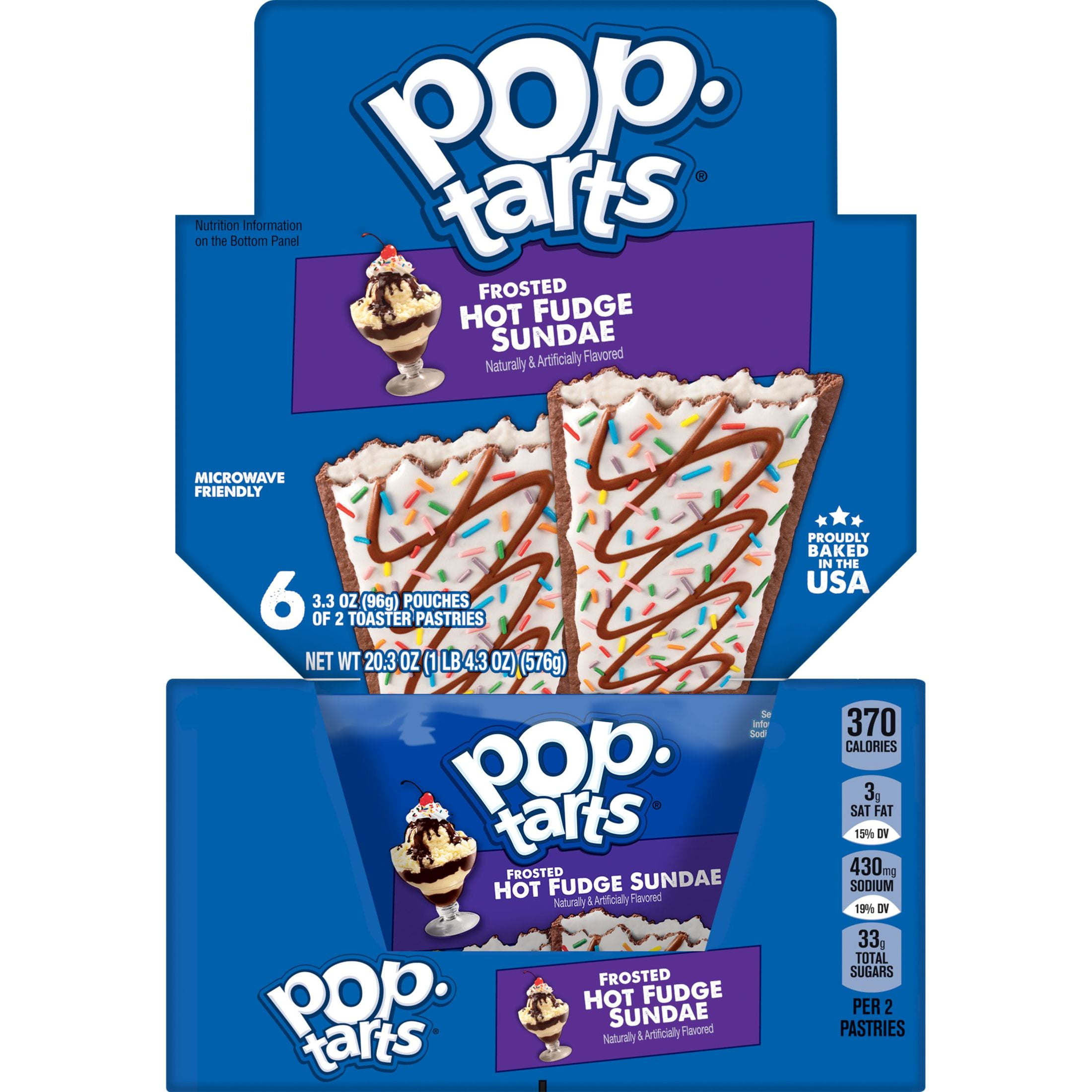 PopTarts Frosted Hot Fudge Sundae Instant Breakfast Toaster Pastries, MilkFree, 20.3 oz, 12