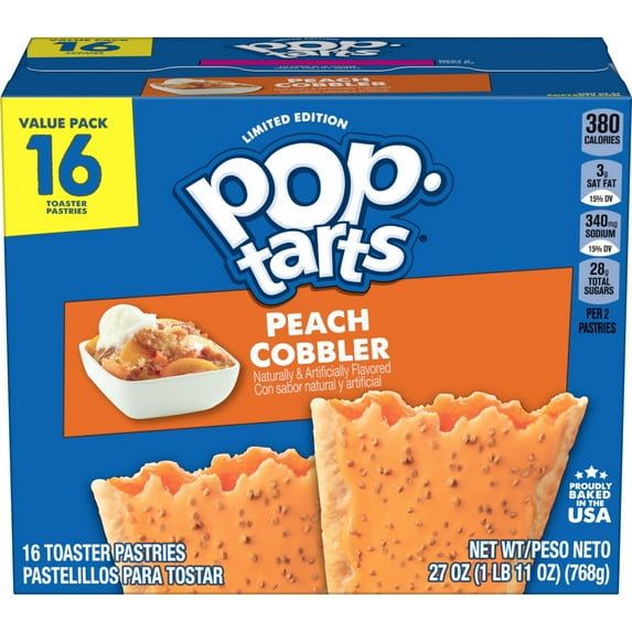 Pop-Tarts Frosted Peach Cobbler Toaster Pastries, Breakfast Foods, Shelf-Stable, 27 oz (16 Count)