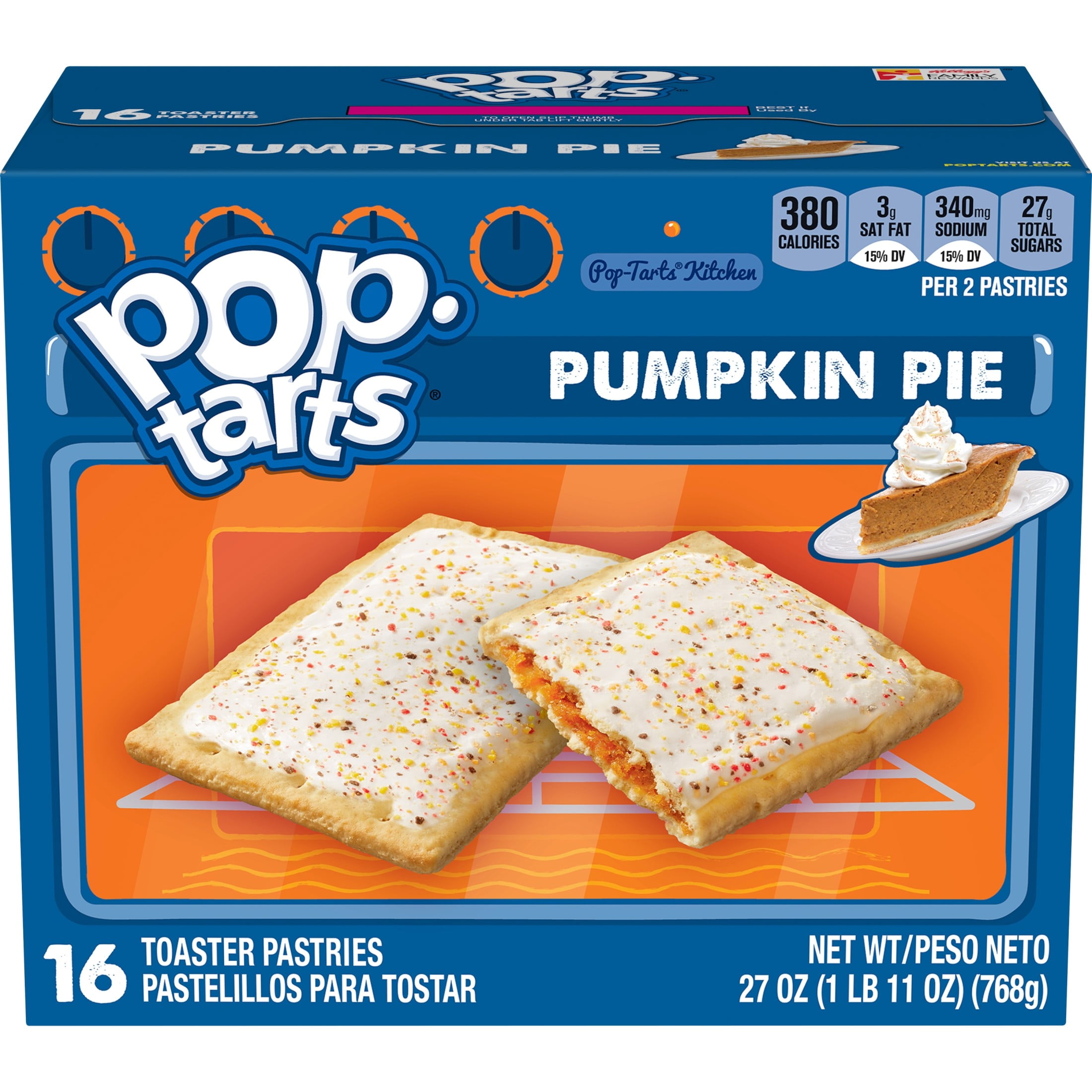Pop-Tarts Frosted Pumpkin Pie Toaster Pastries, Breakfast Foods, Shelf-Stable, 27 oz (16 Count)