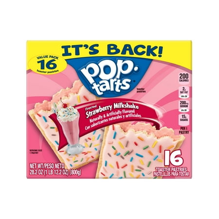 Pop-Tarts Frosted Strawberry Milkshake Breakfast Toaster Pastries, 28.2 oz, 16 Count