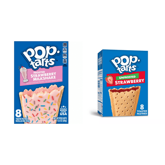 Pop-Tarts Frosted Strawberry Milkshake Toaster Pastries, 13.5 oz,Pop-Tarts Unfrosted Strawberry Toaster Pastries - 8ct / 13.5oz
