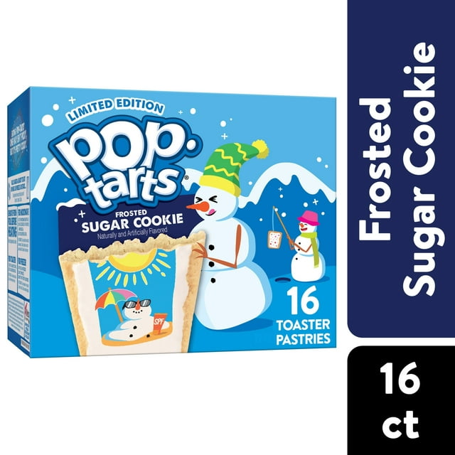 Pop-Tarts Frosted Sugar Cookie Instant Breakfast Toaster Pastries, Shelf-Stable, Ready-to-Eat, Holiday Snack Foods, 27 oz, 16 Count Box