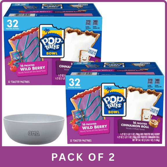 PopTarts Frosted Variety Pack (32Count)-2pk, With Olive White Bowl By OMA