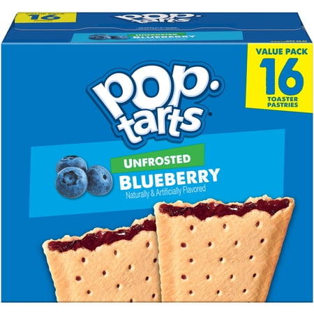 Pop-Tarts Unfrosted Blueberry Toaster Pastries, Breakfast Foods, Shelf-Stable, 27 oz (16 Count)