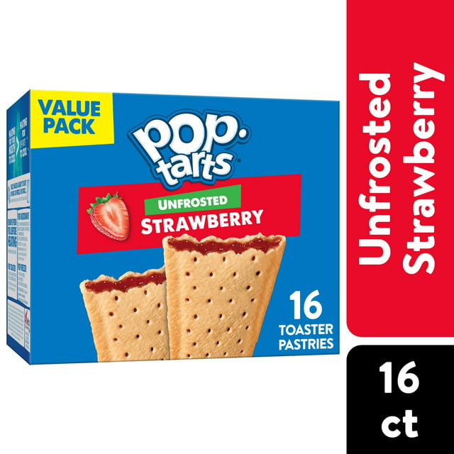 Pop-Tarts Unfrosted Strawberry Instant Breakfast Toaster Pastries, Shelf-Stable, Ready-to-Eat, 27 oz, 16 Count Box