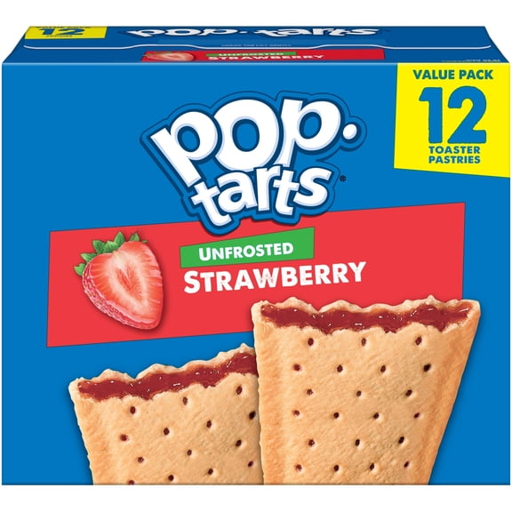 Pop-Tarts Unfrosted Strawberry Toaster Pastries, Breakfast Foods, Shelf-Stable, 20.3 oz (12 Count)