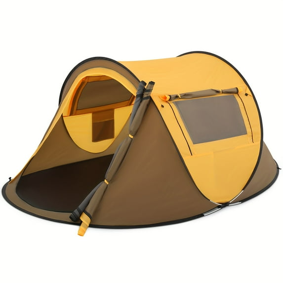 Pop Up Tent 2 Person for Camping Waterproof Outdoor Easy Set Up Automatic Family Travel Tent, 2 Doors and Side Windows Instant Easy Popup Beach Tent with Carry Bag