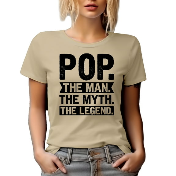 Pop, The Man, The Myth, The Legend, Funny Grandpa, Father's Day or Birthday, Tan T-Shirt, Large
