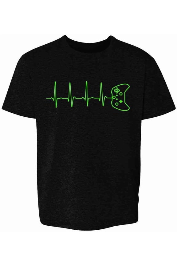 Pop Threads Gamer Heartbeat XB Video Game Controller Gift Youth Kids Girl Boy T-Shirt