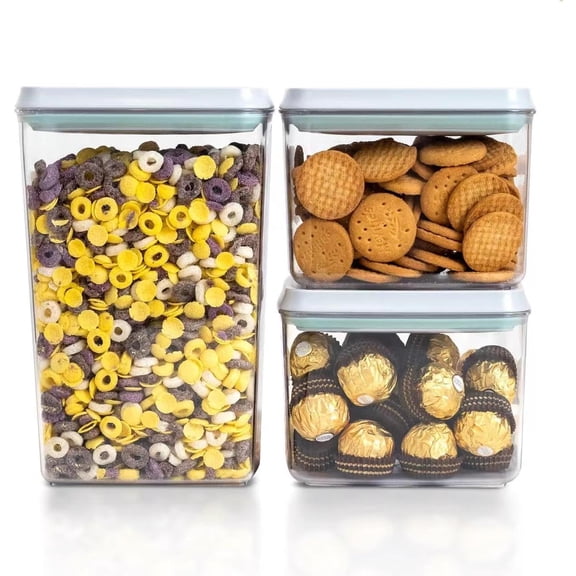 Pop Top Food Storage Containers, 3-Piece Pantry Containers with Lids Airtight, BPA Free Pop Containers for Food Storage, 2 * 1.3Qt+2.9Qt