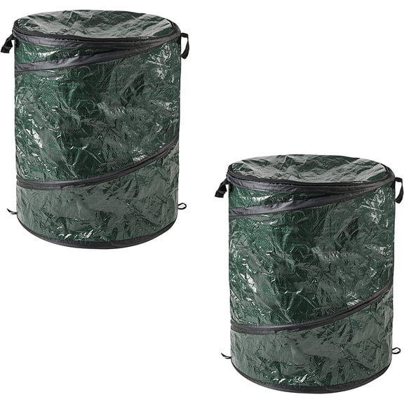 29.5-Gallon Pop up Outdoor Garbage Can Set - Set of 2 Collapsible Trash Cans for Parties, Yard Waste, or Laundry - Camping Accessories