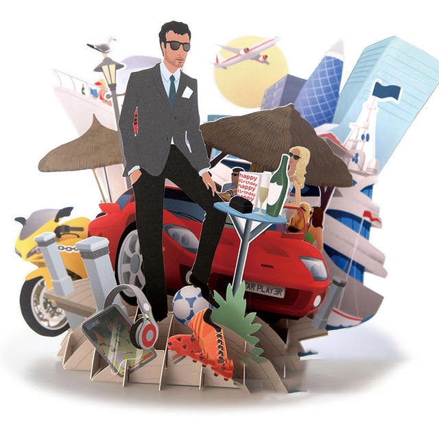 Pop UP 3D Birthday Cards World Attractions Card Business Invitation Boy Gift Greeting Tourist