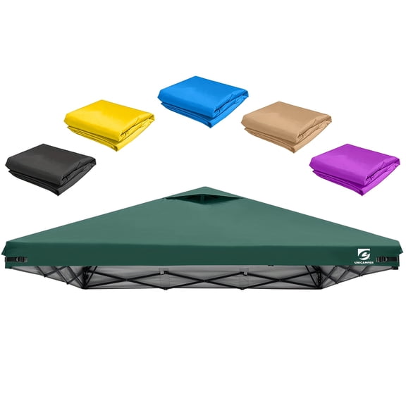 Pop-Up 10x10 Canopy Replacement Top Cover (with Ventilation Ports) Compatible with straight-leg canopy tents Waterproof functionality Ideal for courtyards, gardens, patios, and outdoor camping shade