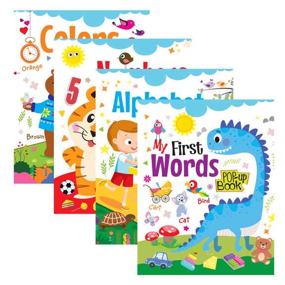 Pop Up Activities Books, 4 Titles, First Words, Alphabet, Colors, Numbers Early Learning Picture Book, 4-Pack