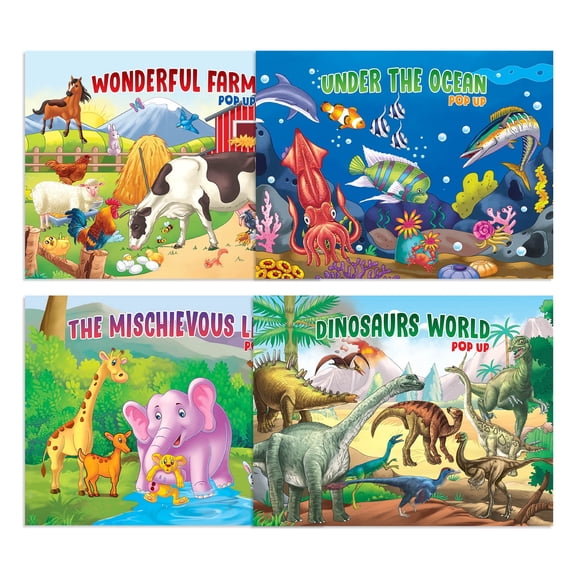 Pop Up Animal Books, 4 Titles, Paperback, Fun Early Learning Story Picture Book, 4-Pack