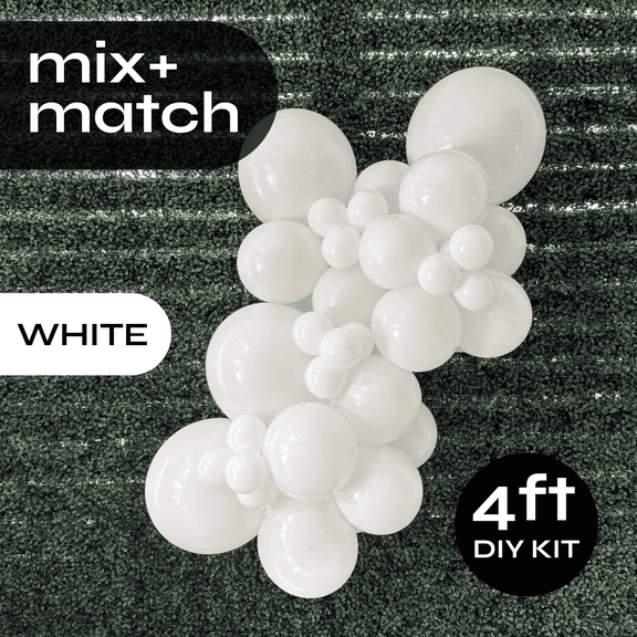 Pop Up Balloon Garland Kit, Mix & Match White 4ft Professional Grade Latex Balloon Arch