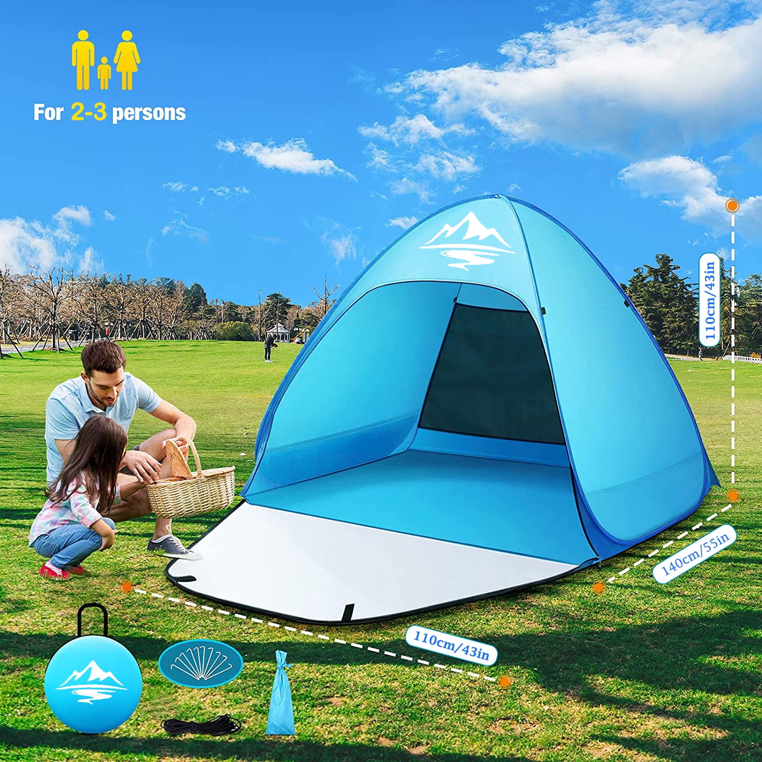 Pop Up Beach Tent UPF 50 Sun Shelter 23 Person Automatic Waterproof